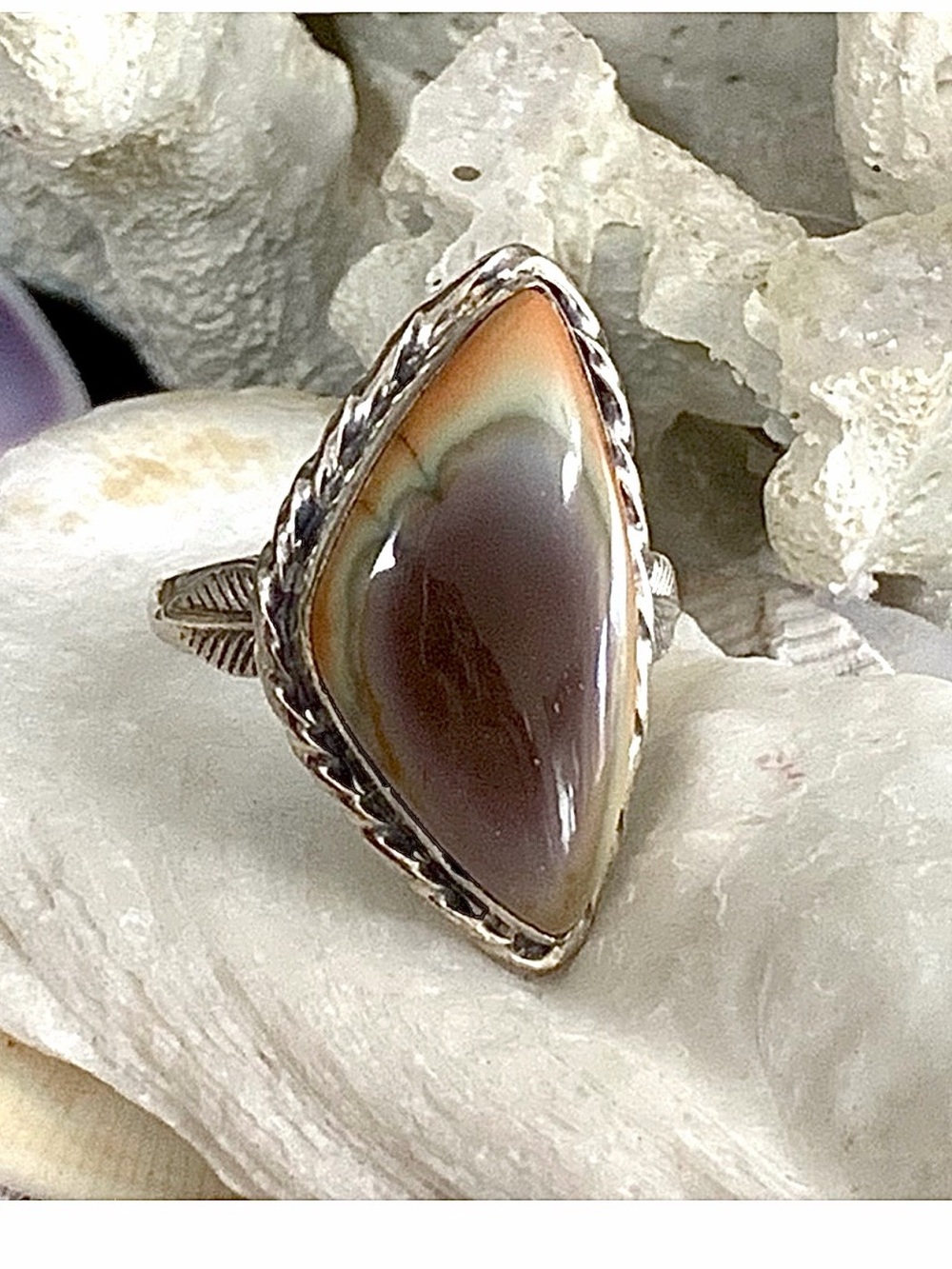 Mauve & Saffron Imperial Jasper Healing Stone Sterling Silver Ring